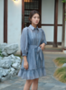 衬衣领前开门襟摆荷叶短款腰带连衣裙 商品缩略图1
