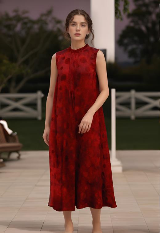 小荷叶立领前加折无袖背心裙 商品图1