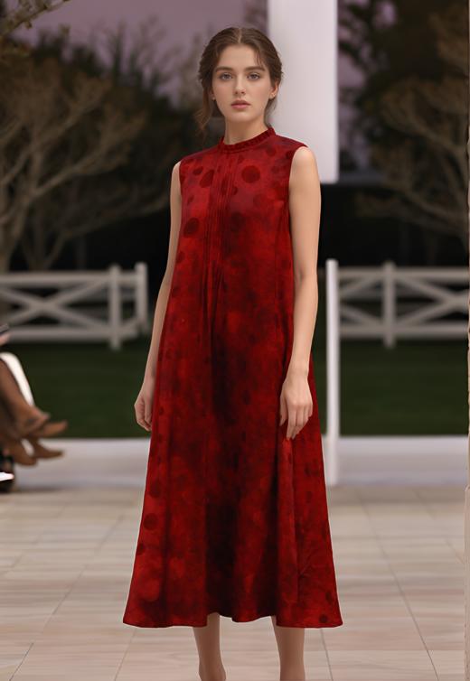 小荷叶立领前加折无袖背心裙 商品图0