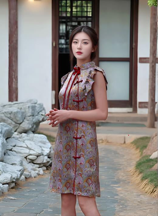 旗袍领荷叶折飞袖时尚新国风 商品图1