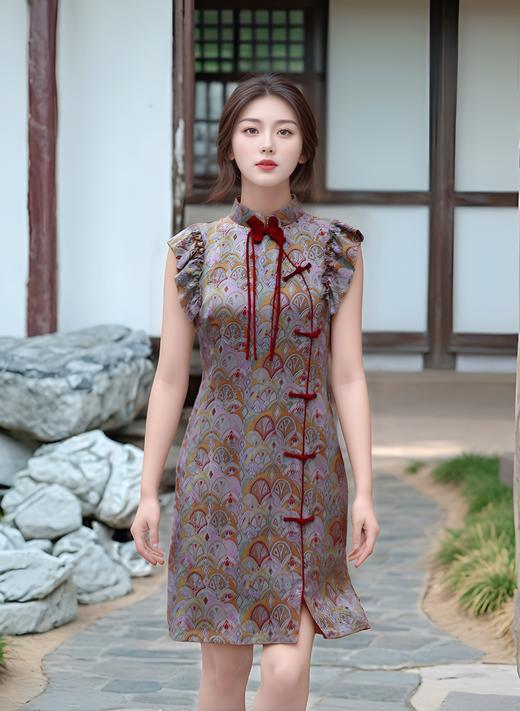 旗袍领荷叶折飞袖时尚新国风 商品图0