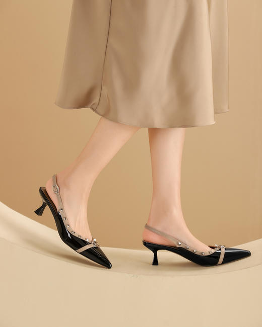 westory2024春季新款中低跟尖头系带后空鞋W24AH57301 商品图7