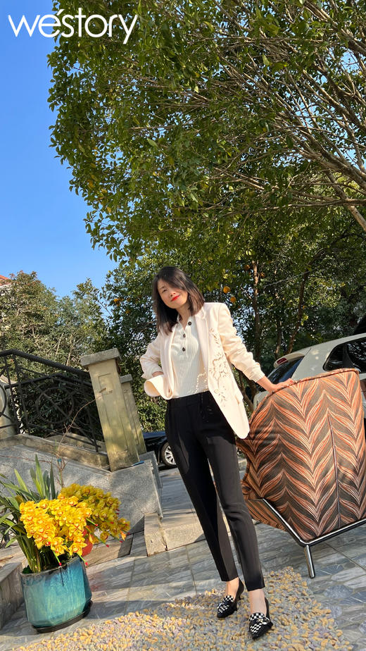 westory法式优雅扣带高跟鞋棋盘格拼接春季新款中跟方头质感单鞋W22AM54401 商品图4