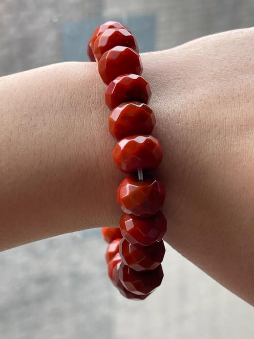南红瑪瑙菱格面扁圆珠手链，顺丰包邮 商品图2