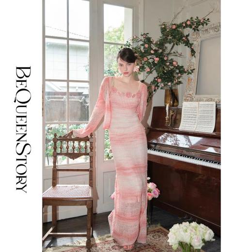 余潇潇【玫瑰晚霞】2025春装新款针织显瘦仙女时尚绵羊毛连衣裙套装 商品图0