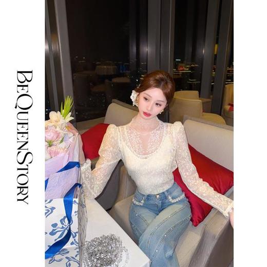 韩韩IU【月光缪斯】2025春装新款高定轻奢立体手工蕾丝花边女式上衣 商品图0