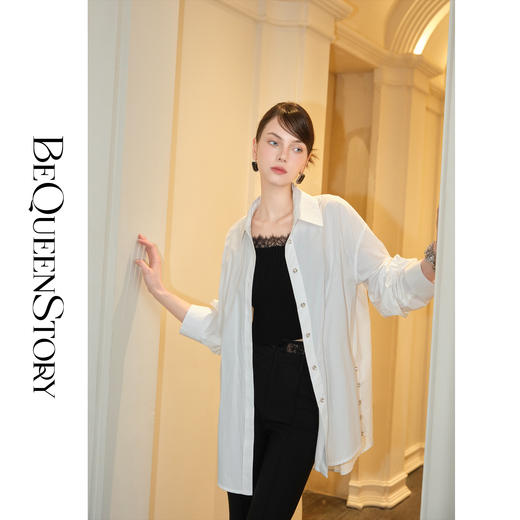 余潇潇【简奢女主】高智淡人气质百搭宽松版翻领长袖衬衫 商品图3