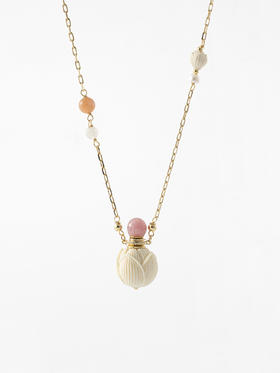 MELI&MOLI |猛犸象牙精雕含苞莲花 莲花珠月光石点缀项链—五行之金