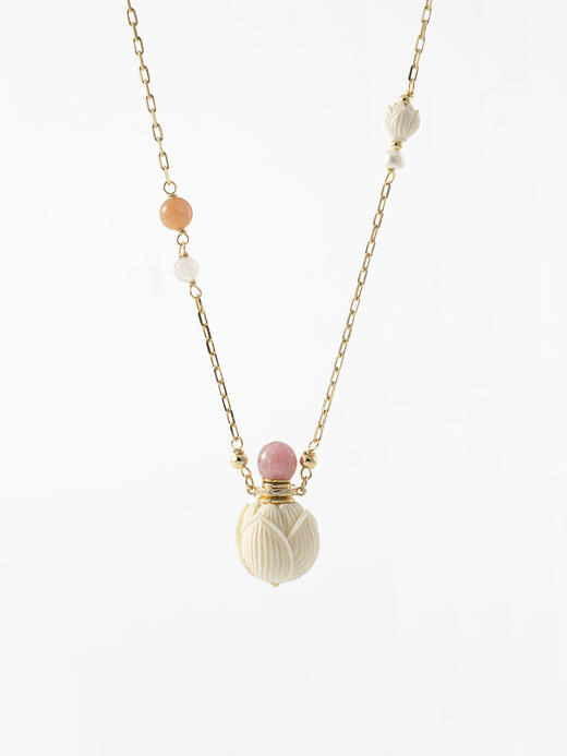 MELI&MOLI |猛犸象牙精雕含苞莲花 莲花珠月光石点缀项链—五行之金 商品图0