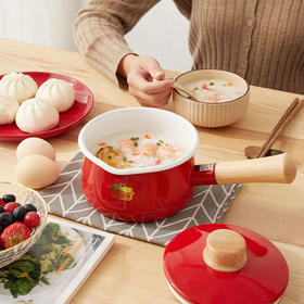 【FUJIHORO 富士珐琅】纯色系列木柄珐琅奶锅1.2L（附盖）