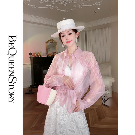 余潇潇【浮花游记】2025春装新款欧若风珠片刺绣百搭轻盈翻领衬衫 商品图4