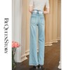 余潇潇【半岛芭蕾】2025早春新款时尚百搭蕾丝腰边直筒蓝色牛仔裤 商品缩略图4