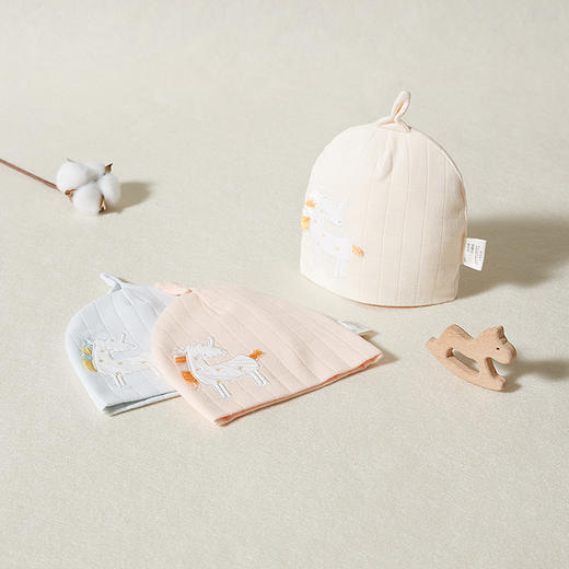 [新生儿胎帽]卓儿婴幼儿帽子纯棉独角兽尖角帽防风保暖待产宝宝套头帽 商品图4