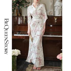 余潇潇【东方雅韵】2025春装新款气质长款轻奢复古系带印花套装裙