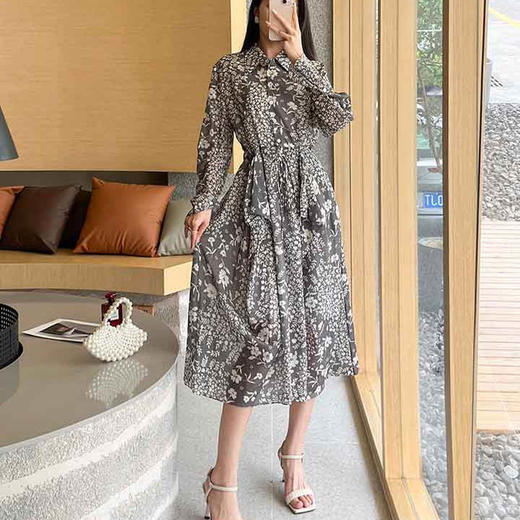 顺丰包邮洛诗琳13702春季优雅连衣裙2025新款设计感印花衬衫裙887 商品图3