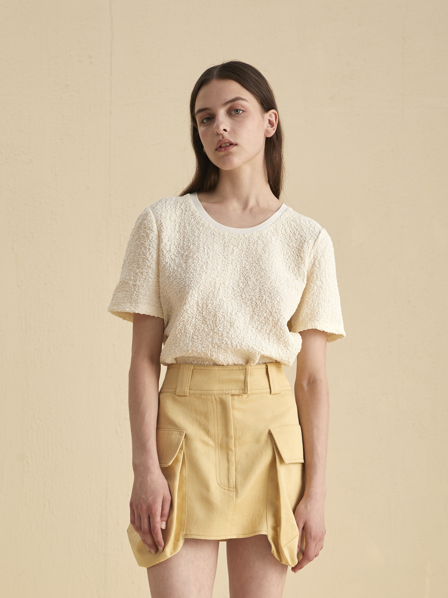 法式棉质立体肌理感短上衣