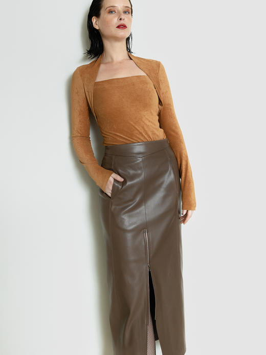 法式极简高开叉可调环保皮长半裙 商品图3