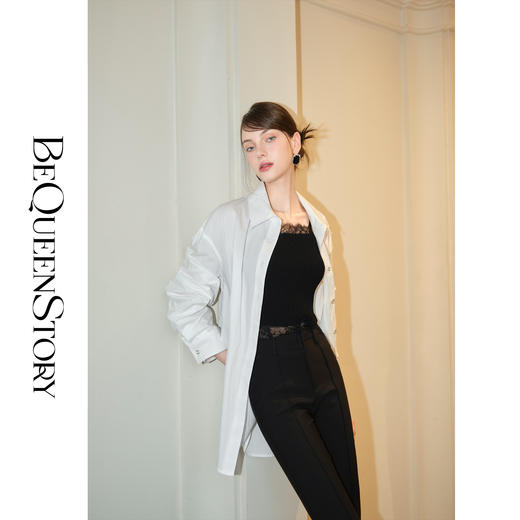 余潇潇【简奢女主】高智淡人气质百搭宽松版翻领长袖衬衫 商品图0