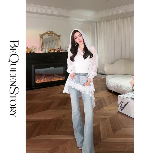 余潇潇【心动际遇】2025春装新款设计感腰头拼接精美蕾丝牛仔喇叭裤 商品图3