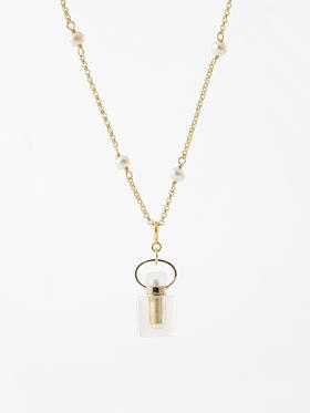 MELI&MOLI |白水晶迷你方形吊坠珍珠满天星项链—五行之金