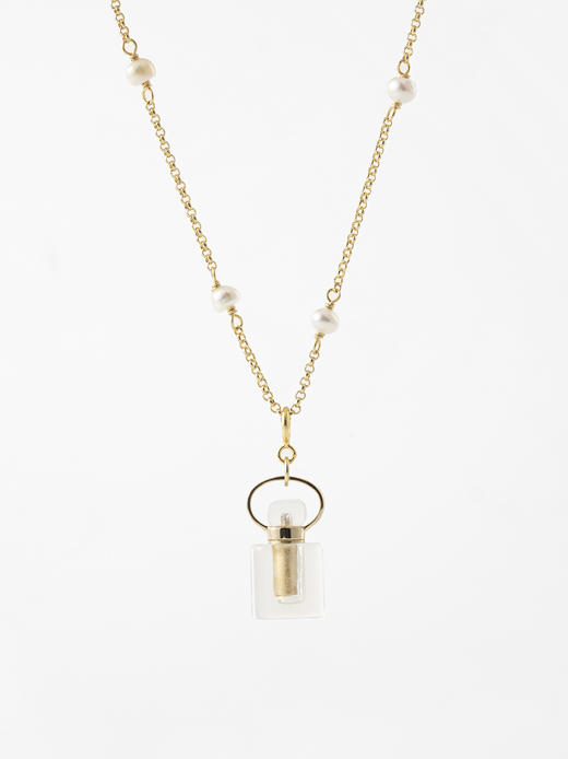 MELI&MOLI |白水晶迷你方形吊坠珍珠满天星项链—五行之金 商品图0