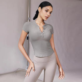 跃牌【倚窗听雨】系列 Athena lulu 兰精莫代尔亨利衫女V领瑜伽服T恤运动健身短袖上衣DA88