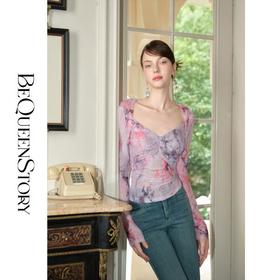 余潇潇【时光画布】2025早春新款显瘦修身扎染性感烫钻设计感上衣