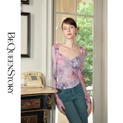 余潇潇【时光画布】2025早春新款显瘦修身扎染性感烫钻设计感上衣 商品图0