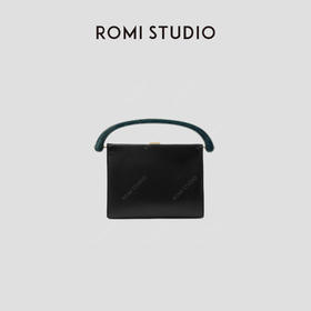 ROMI STUDIO“复古优雅”100%牛皮复古黑金顶部手柄手提包 24SSB217