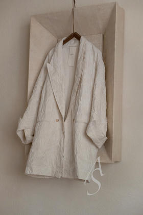 Phaedo  白色/褐金色肌理棉麻提花夹克