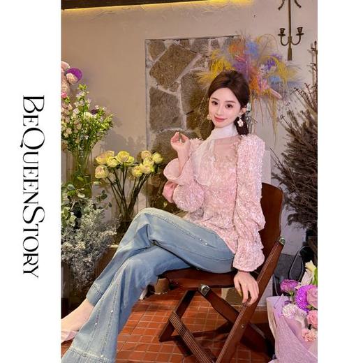 韩韩IU【珍珠涟漪】2025春装新款时尚百搭修身显瘦微喇蓝色牛仔裤 商品图3