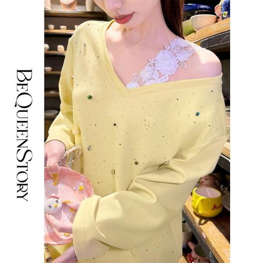 韩韩IU【柠檬花屿】2025春装新款时尚百搭柔软亲肤V领女式宽松卫衣 商品图4