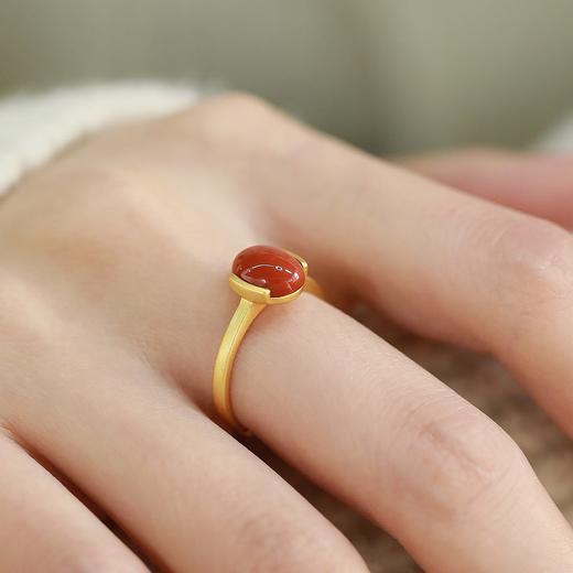 【敦煌朱颜醉南红戒指】s925银戒指 南红玛瑙 时尚女士饰品镀金椭圆蛋面配饰手饰 商品图8