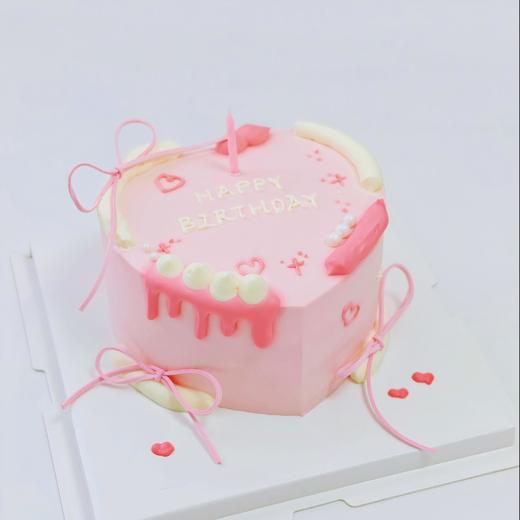 ins风粉红蝴蝶结心形蛋糕 商品图3