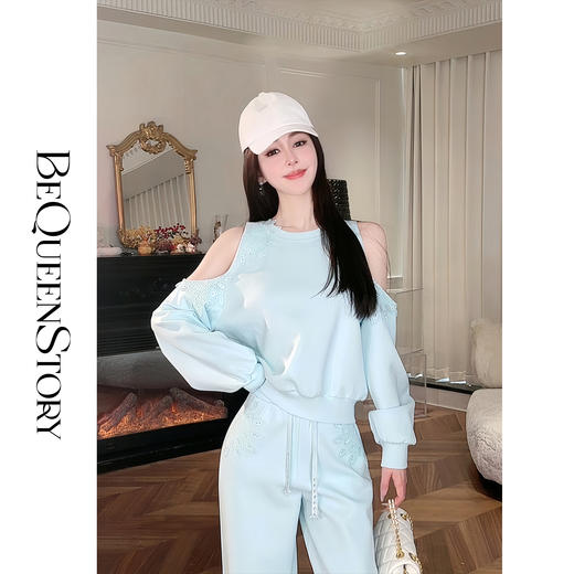 余潇潇【元气曼波】2025春装新款欧若风拼接花边露肩卫衣&休闲裤 商品图2