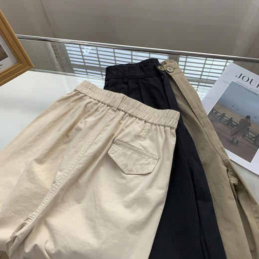 简约日系风全棉工装裤女秋季松紧高腰显瘦百搭宽松休闲九分萝卜裤 商品图3