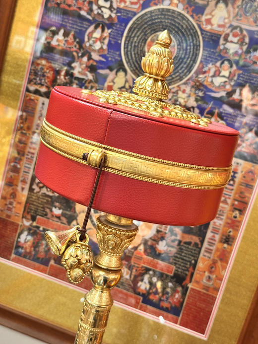 特大号纯铜手摇转经轮圣大解脱经、六字大明咒转经筒佛堂摆件长76-90cm 商品图13