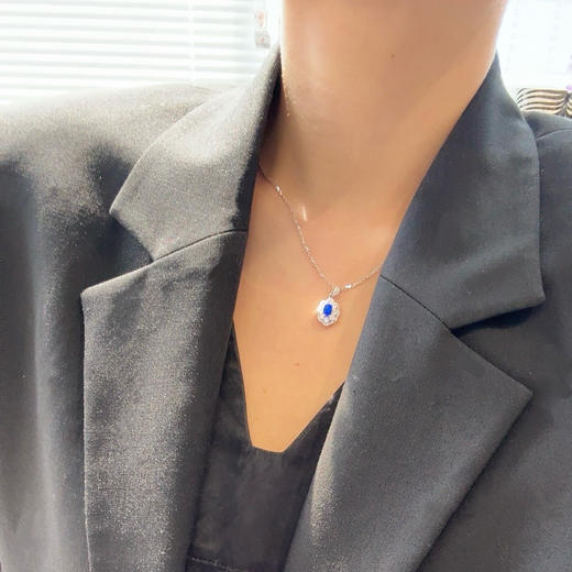 GAONAS 培育蓝宝石【矿工的眼泪】时尚贵气百搭百花镶蓝项链11306XR 商品图3