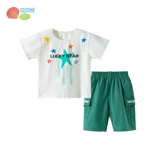 贝贝怡2025夏季新款男童工装风七分裤+凉感透气短袖T恤运动休闲冰感套装ZB2ET013 商品图2