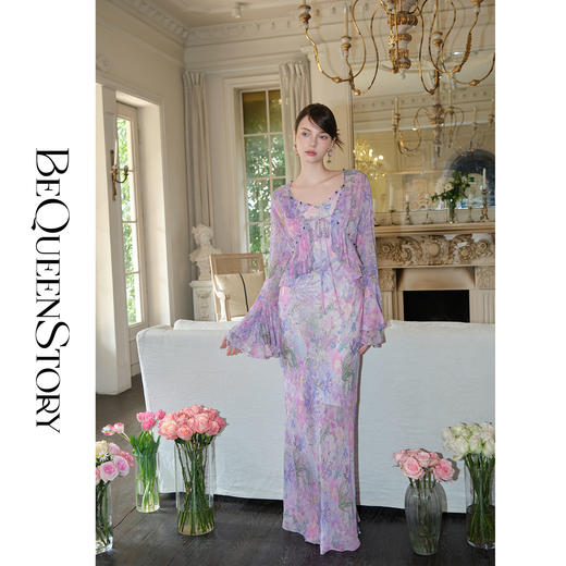 余潇潇【多瑙河花海】2025春装新款气质轻奢时尚气质人丝连衣裙套装 商品图2