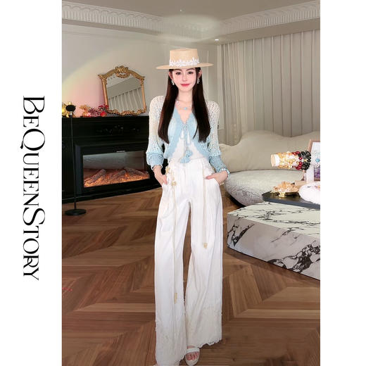 余潇潇【奶油浪花】百搭绑带短款镂空设计V领针织开衫2025春季新款 商品图3