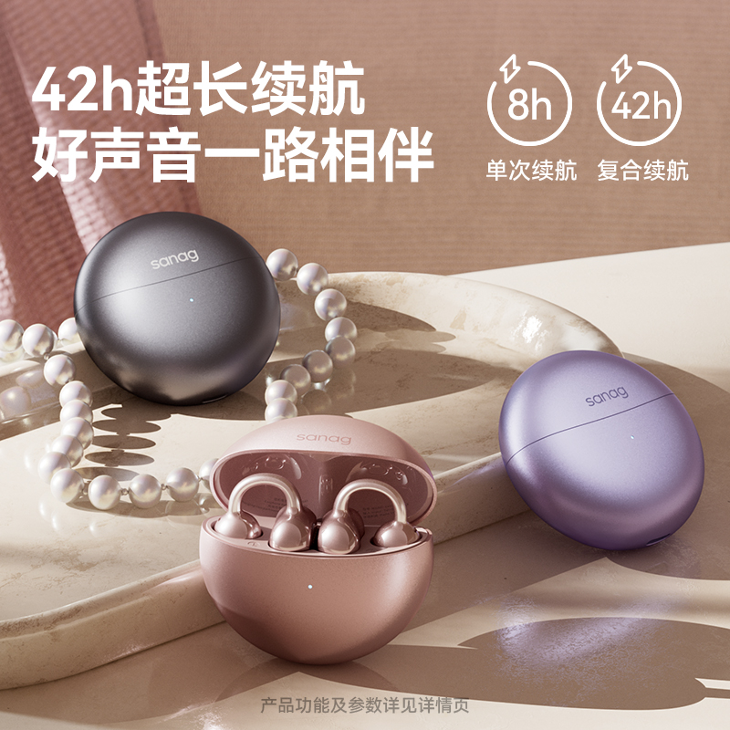 【出行必备丨塞那Sanag  S6SPRO&Z37耳夹蓝牙耳机】AI分离式降噪算法，沟通清晰，智能控制音量，久听不易疲劳，持久续航，日常通勤，跑步 ，商务办公，时尚随行全场景适配