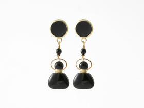 MELI&MOLI |黑耀石迷你福袋瓶黑玛瑙圆片耳钉—五行之水