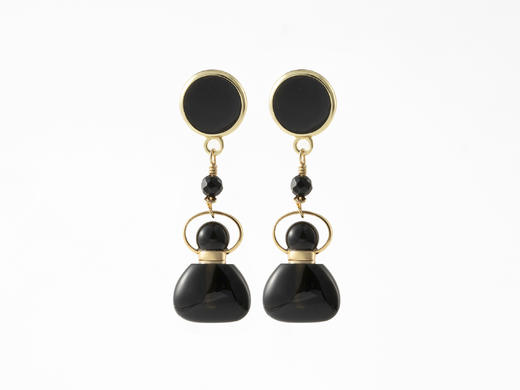 MELI&MOLI |黑耀石迷你福袋瓶黑玛瑙圆片耳钉—五行之水 商品图0