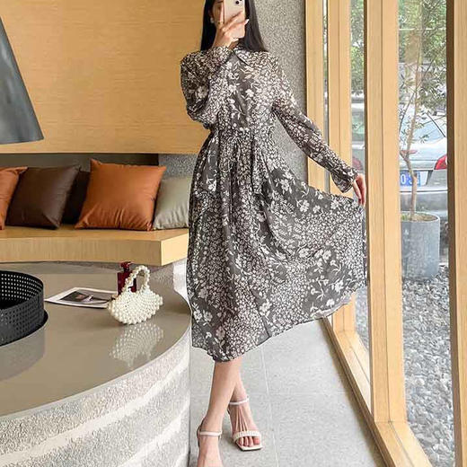 顺丰包邮洛诗琳13702春季优雅连衣裙2025新款设计感印花衬衫裙887 商品图2