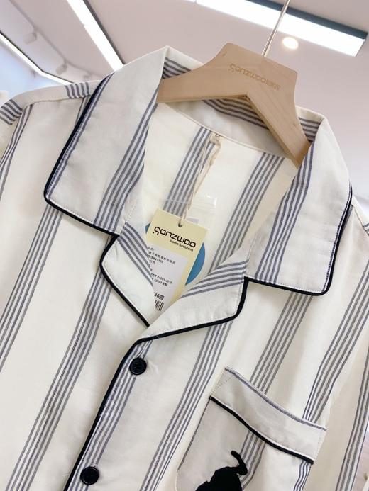 松植屋男款不负韶华竖条纹纱布睡衣套装100%纯棉面料全棉家居服 商品图2