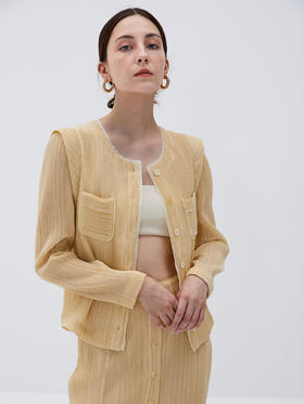 褶皱手工肌理面料淡黄色/浅绿色套装