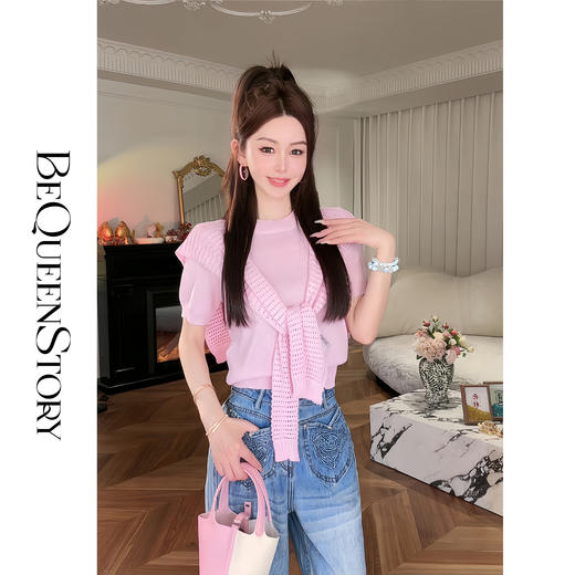 余潇潇【夏日香气】时尚百搭圆领短袖针织衫搭配披肩2025春季新款 商品图3