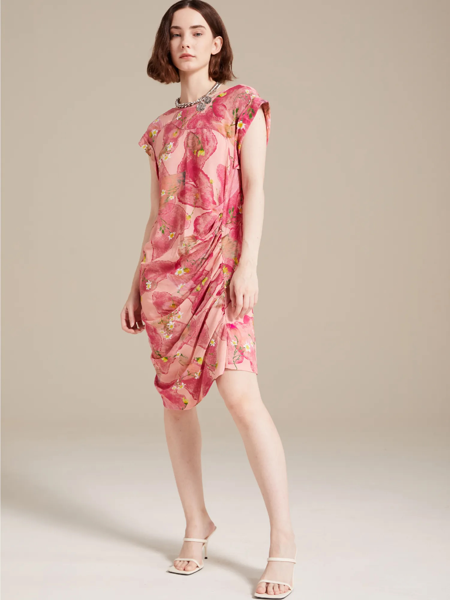 火山雏菊印花优雅连衣裙