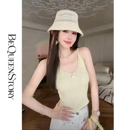 余潇潇【布朗慕斯】2025春装新款时髦肌理感纱线领口手工缝珠吊带 商品图3